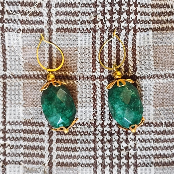Chunky Faceted Emerald Earrings - Picture 4 of 6